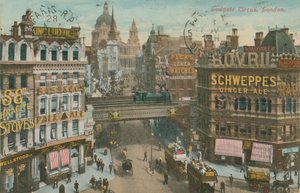 Postkarte vom Ludgate Circus, London, gesendet 1913 (handkoloriertes Foto)