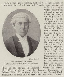 Sir Reginald Palgrave, scheidender Sekretär des House of Commons