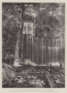 Der Fortschritt von Tasmanien, Russells Wasserfälle, zeigt den durchschnittlichen Wasserfluss während der Sommersaison