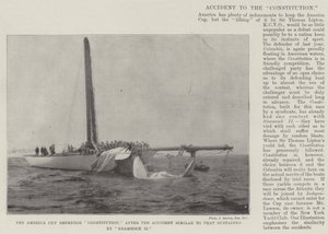 Der America Cup Verteidiger Constitution, nach dem Unfall ähnlich dem von Shamrock II