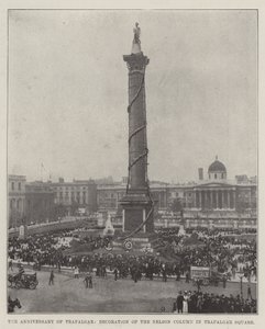 Der Jahrestag von Trafalgar, Dekoration der Nelson-Säule auf dem Trafalgar Square von English Photographer