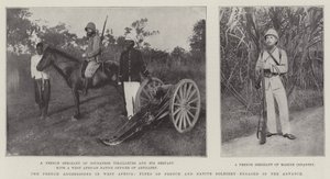 Die französischen Aggressionen in Westafrika, Typen von französischen und einheimischen Soldaten im Vormarsch von English Photographer