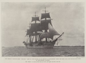 Das deutsche Schulschiff Moltke, vom Kaiser entsandt, um in Devonport anwesend zu sein, wenn der König den Grundstein der Marineakademie legt