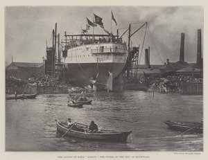 Der Stapellauf der HMS Albion, das Schiff auf dem Slip in Blackwall von English Photographer