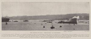 Der Stapellauf der HMS Encounter in Devonport