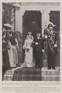 Die Hochzeit von Herrn Chauncey Depew in Nizza, die Braut und der Bräutigam verlassen die Kirche von English Photographer