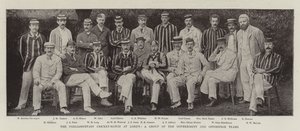 Das Parlaments-Cricketspiel in Lords, eine Gruppe von Regierungs- und Oppositionsmannschaften