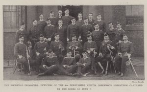 Die Roodeval-Gefangenen, Offiziere der 4. Derbyshire-Miliz (Sherwood Foresters), gefangen genommen von den Buren am 7. Juni von English Photographer