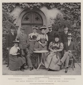 Die königliche Hochzeit in Coburg, eine Gruppe am Schloss von English Photographer