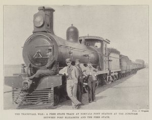 Der Transvaal-Krieg, ein Zug des Freistaats am Bahnhof Norvals Pont an der Kreuzung zwischen Port Elizabeth und dem Freistaat