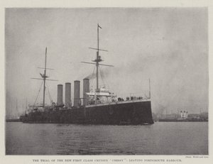 Die Erprobung des neuen Kreuzers erster Klasse Cressy, verlässt den Hafen von Portsmouth von English Photographer