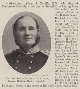 Der verstorbene Stabskapitän A J Neville, Queens Hafenmeister, Pembroke