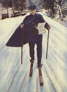Ein deutscher Postbote auf Skiern