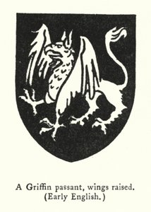 Ein schreitender Greif, Flügel erhoben, Frühenglisch (Gravur)