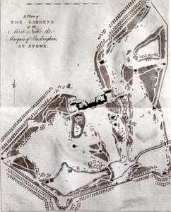 Ein Plan der Gärten des Höchst Edlen Marquis von Buckingham in Stowe, aus dem Besucherführer, veröffentlicht 1797 von English School