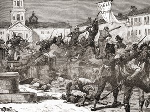 Eine republikanische Aufstand in Malaga, Spanien während der Glorreichen Revolution (La Gloriosa) von English School