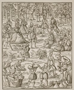 Ein königliches Picknick, Platte aus Noble Art of Venerie and Hunting von George Turberville, 1575 von English School