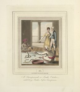 Ein Saumpareeah oder Schlangenfänger, der Schlangen vor Europäern vorführt, ca. 1824 von English School