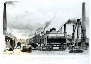 Eine Dampfmaschinenfabrik und Eisenwerke in Bolton, von Harwood, graviert von Watkins
