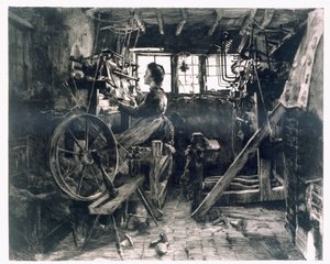 Ein typisches Weberloft der frühen industriellen Revolution