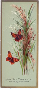 Eine viktorianische Neujahrskarte mit zwei Schmetterlingen zwischen hohen Gräsern, ca. 1880 von English School