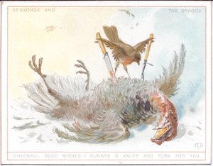 Ein viktorianischer Kalender der Jahreszeiten, der ein älteres Paar in mittelalterlicher Kleidung im Schnee und ein junges Paar ebenfalls in mittelalterlicher Kleidung an einem Frühlingstag zeigt, ca. 1879