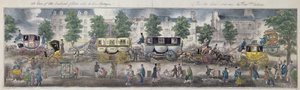 Ansicht der Boulevards von Paris mit den neuen Kutschen, 1828 (Farbstich) von English School