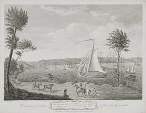 Ansicht der Stadt und des Hafens von Montego Bay, in der Pfarrei St. James, Jamaika, von der Straße nach St. Ann
