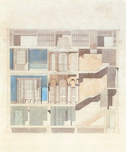 Querschnittsentwurf für ein klassisches Stadthausinterieur, um 1840 von English School