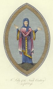 Eine Dame des 9. Jahrhunderts in voller Kleidung