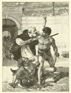 Ein Mönch, Telemachus, versucht die Gladiatorenspiele im Kolosseum, Rom zu stoppen von English School