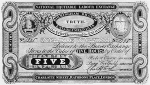 Ein nationaler gerechter Arbeitsbörsenschein, vorgeschlagen von Robert Owen (1771-1858) 1833 von English School