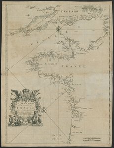 Eine neue Karte der Seeküsten Frankreichs, zusammen mit dem Englischen Kanal, ca. 1730 von English School