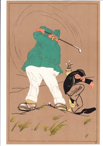 Ein Druck von zwei Golfern in komischen und humorvollen Posen, ca. 1920
