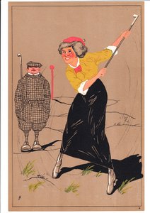 Druck von zwei Golfern in komischen und humorvollen Posen, ca. 1920