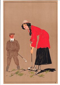 Druck von zwei Golfern in komischen und humorvollen Posen, ca. 1920