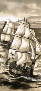 Ein Salut von Kanonen begleitete Jean de La Perouses Abreise zu einer Erkundungsreise im Pazifik von English School