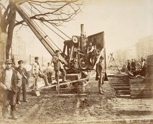 Ein Dampfkran im Einsatz beim Bau der Circle Line in Paddington, London, um 1890 von English School