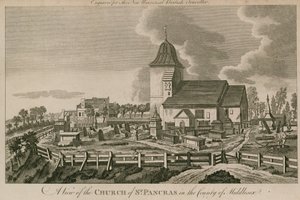 Ansicht der Kirche von St. Pancras, London, im Bezirk Middlesex