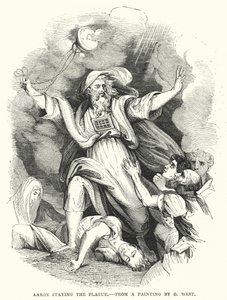 Aaron stoppt die Pest, nach einem Gemälde von B. West (Stich)
