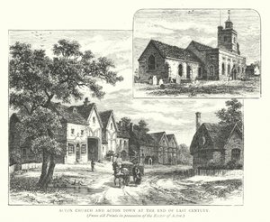 Acton Kirche und Acton Stadt am Ende des letzten Jahrhunderts (Gravur) von English School