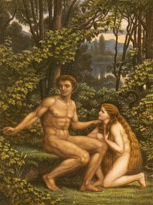 Adam und Eva, mit Eva, die ihre Gehorsamkeit zeigt