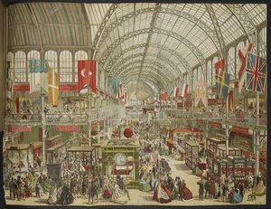 Die Große Ausstellung im Kristallpalast, mit den Flaggen verschiedener Nationen