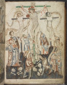 Add. 47682, f.32, Die Kreuzigung, aus Holkham Bible Picture Book, ca. 1320-30 von English School