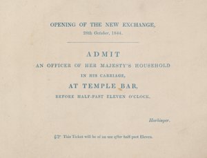 Eintrittskarte zur Eröffnung der neuen Royal Exchange, London, am 29. Oktober 1844 von English School