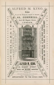 Werbung für Alfred M Kino, Schneider, 40 Cornhill und 87 Regent Street, London