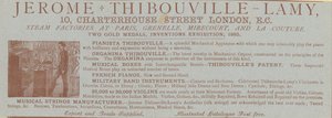Anzeige für Jerome Thibouville-Lamy, 10 Charterhouse Street, London, Instrumentenbauer