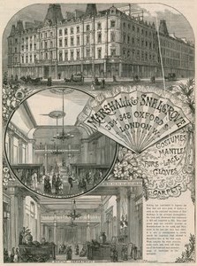 Werbung für Marshall & Snelgrove, Seidenhändler, Spitzenhändler, Strumpfhändler, Vere Street, Oxford Street, London