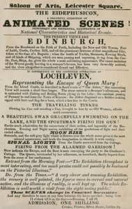 Werbung für das Eidephusicon, eine Ausstellung animierter Szenen, malerisch und mechanisch