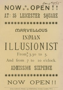 Werbung für einen indischen Illusionisten, der in 35 Leicester Square, London, auftritt